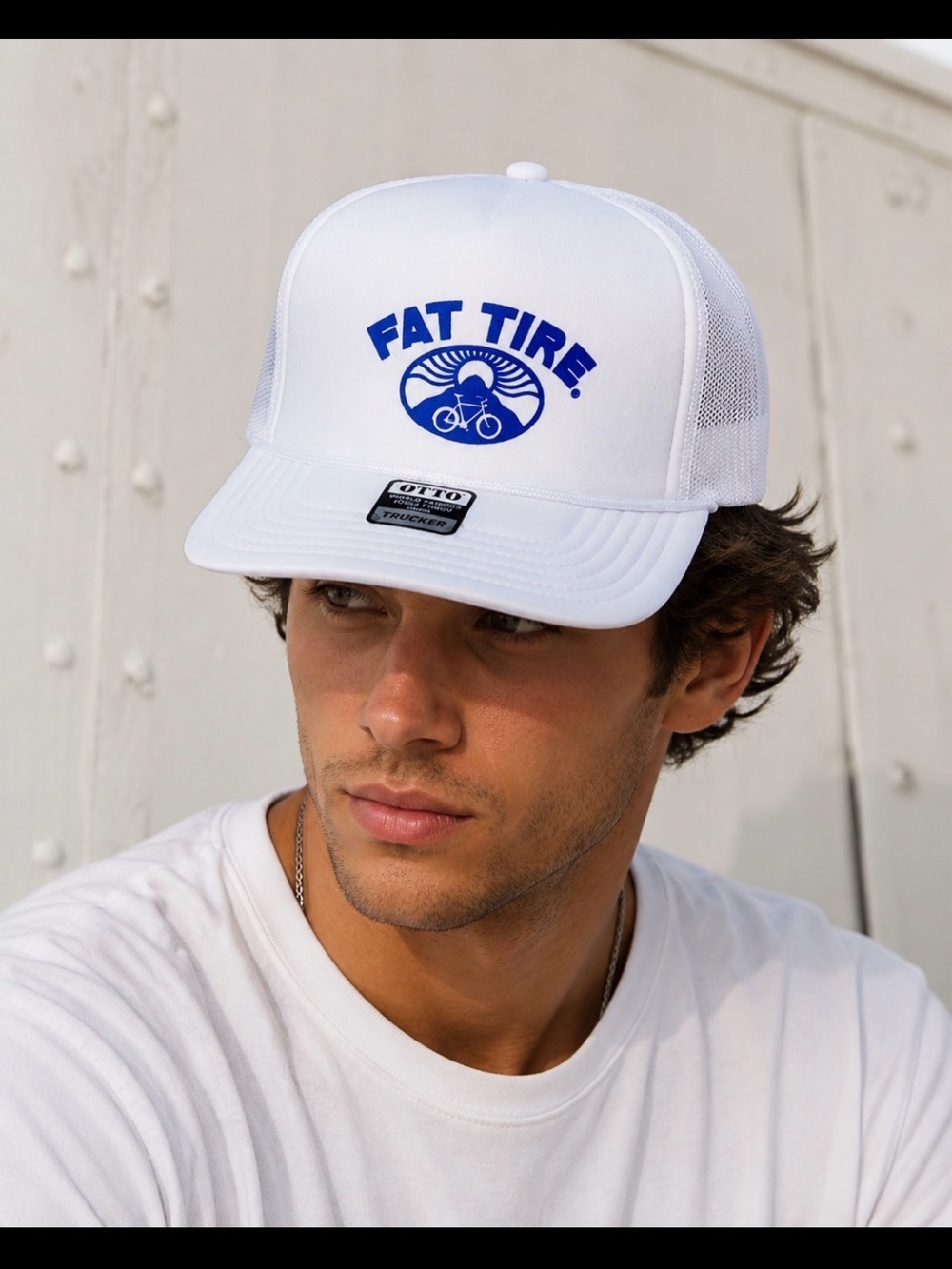 OTTO Hat cap trucker hat white mesh back FAT TIRE OSFM NEW